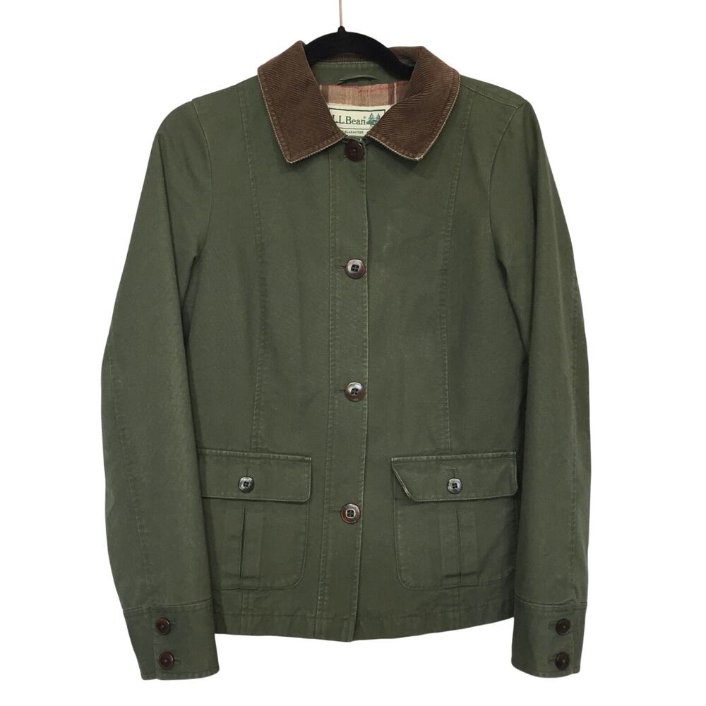 L.L.Bean Canvas Chore Coat Small Dark Green Flannel Lined Heritage Style